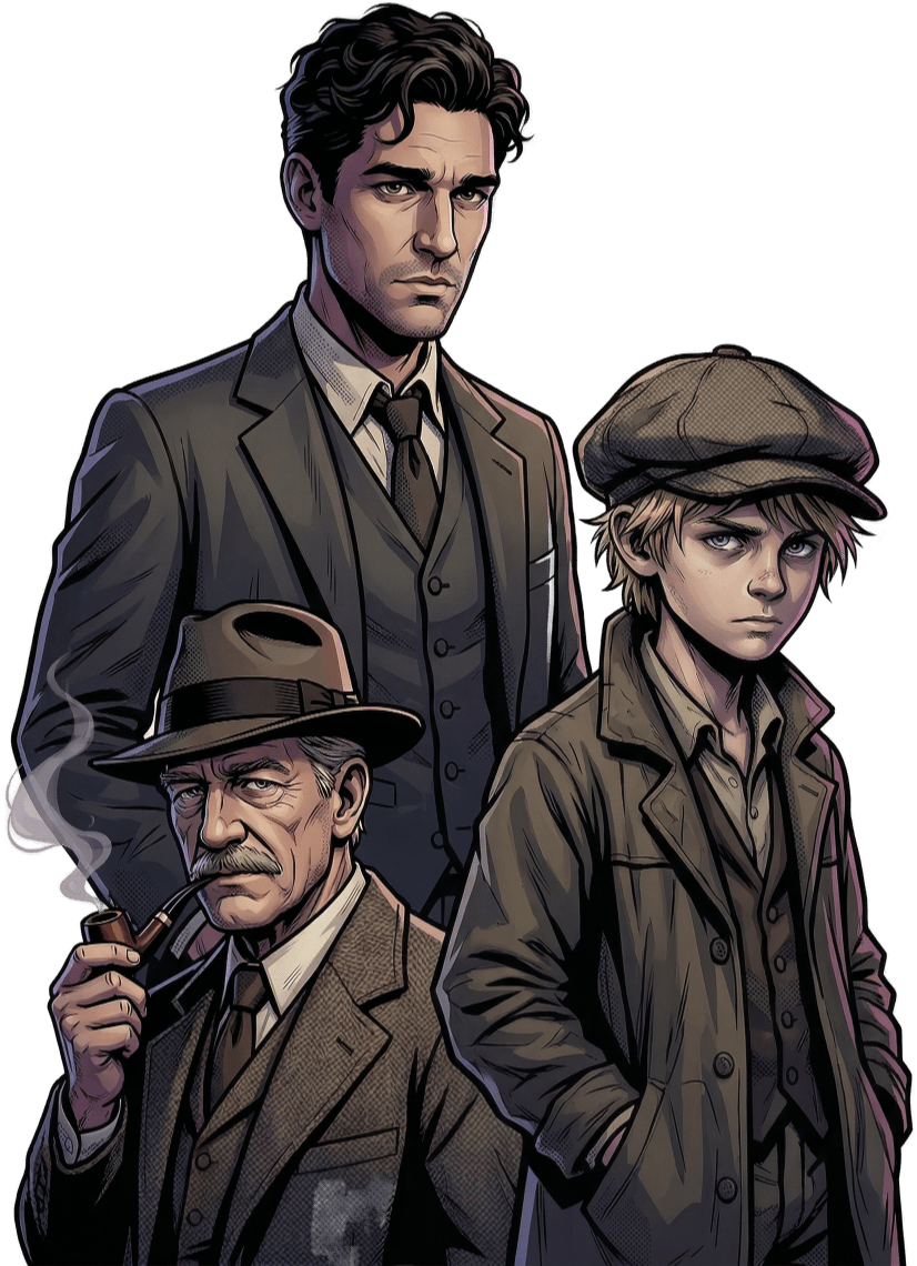 Composite character artwork showing Uraz, owner of The Border Post newspaper, alongside Scout Rat and the Veteran.